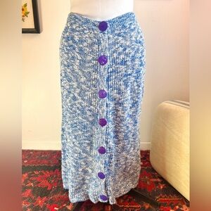 1980s Michel Gregoire Blue Marled Knit Skirt | Purple Button Front Acrylic Midi